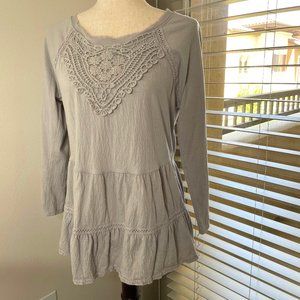 Meadow Rue Boho Ruffle Layer Embroidered Blouse